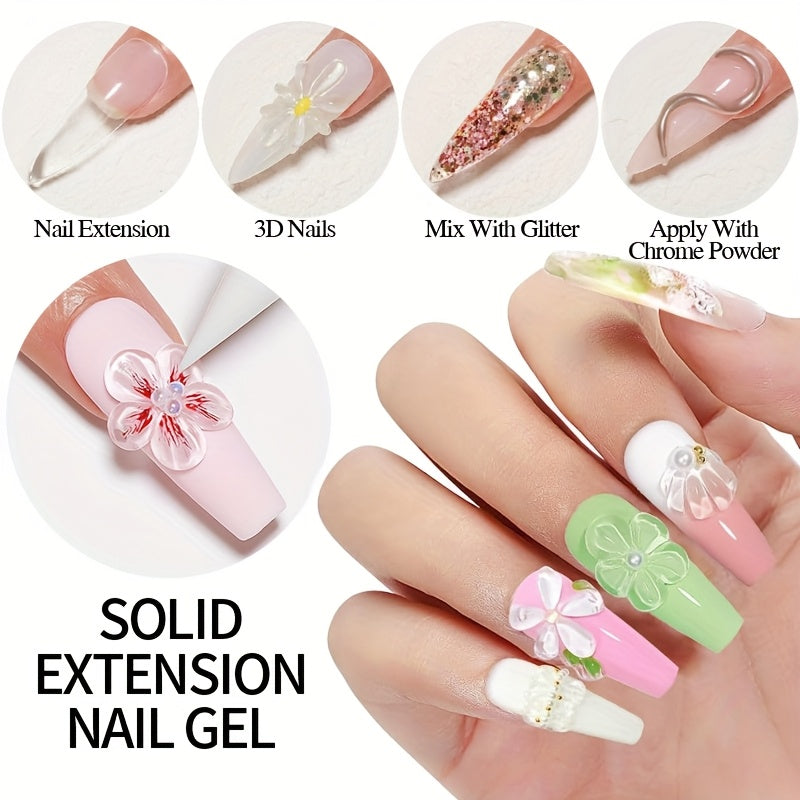 PUENTE 100g Solid Extension Nail Gel With Silicone Sculpture Pen Set, Clear, Non-Stick Hand, 3D Sculpture & Rhinestone Adhesive, Easy Application, Odorless, Soak-Off UV LED Gel For Nail Art, Alcohol-Free, For Home Salon Use